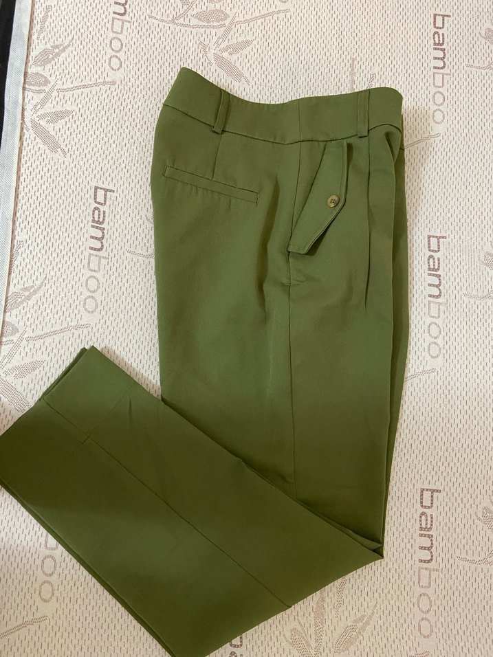 Düğmeli Haki Kadın Kumaş Pantolon - Görsel 4