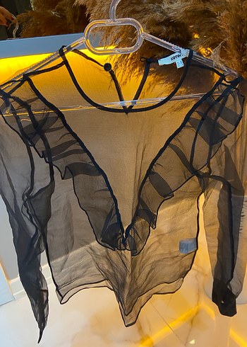 Siyah Transparan V Yaka Kadın Bluz - Görsel 3