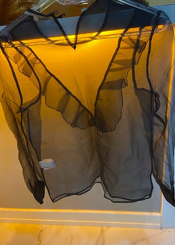 Siyah Transparan V Yaka Kadın Bluz - Görsel 2