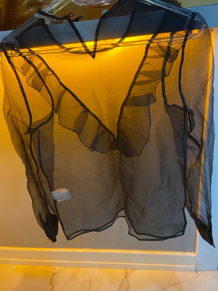 Siyah Transparan V Yaka Kadın Bluz - Görsel 2