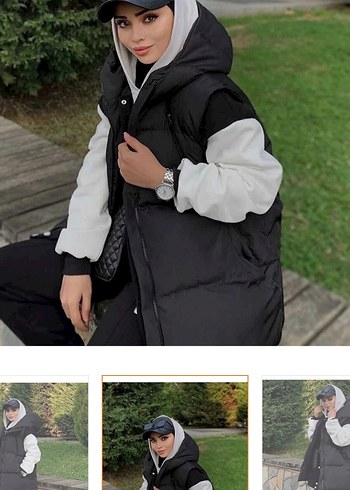 Siyah Kapüşonlu Puff Yelek - Görsel 2