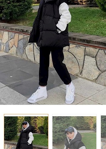 Siyah Kapüşonlu Puff Yelek - Görsel 3