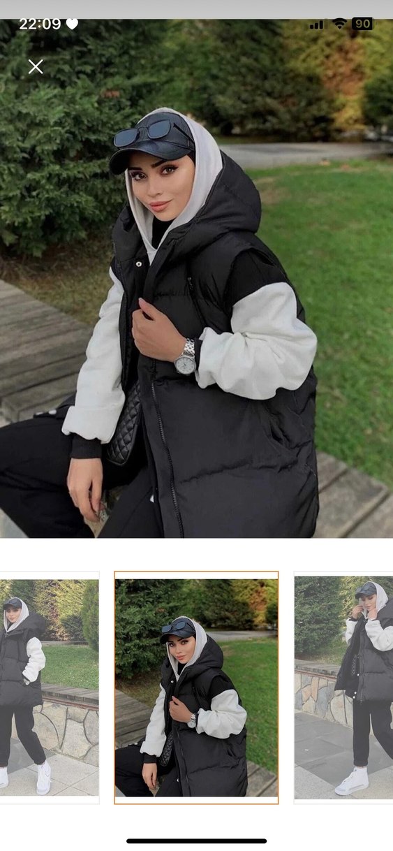 Siyah Kapüşonlu Puff Yelek - Görsel 2