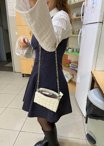 Zincir Detaylı Beyaz Kareli Kadın Çanta - Görsel 3