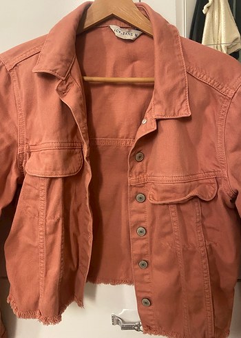 Düğmeli Kiremit Kadın Kot Ceket - Görsel 2