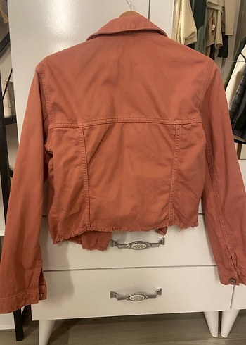 Düğmeli Kiremit Kadın Kot Ceket - Görsel 3