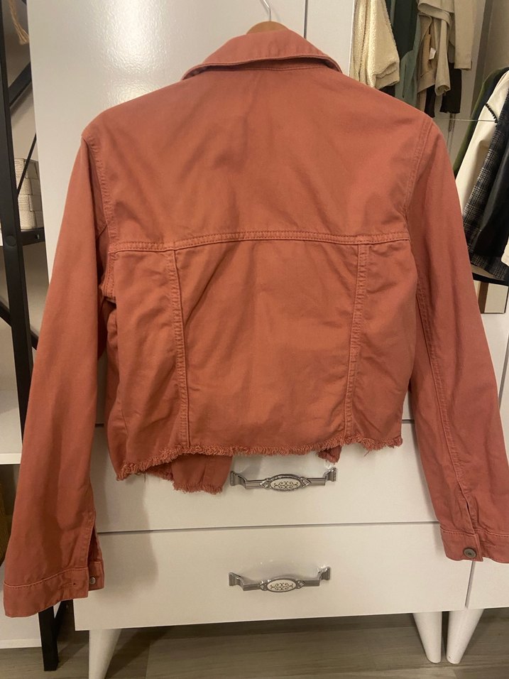 Düğmeli Kiremit Kadın Kot Ceket - Görsel 3