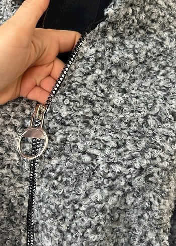 Gri Örgü Kapüşonlu Uzun standart bürümcük Kaban - Görsel 5