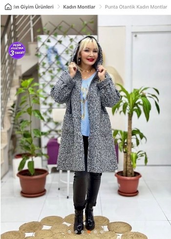 Gri Örgü Kapüşonlu Uzun standart bürümcük Kaban - Görsel 2