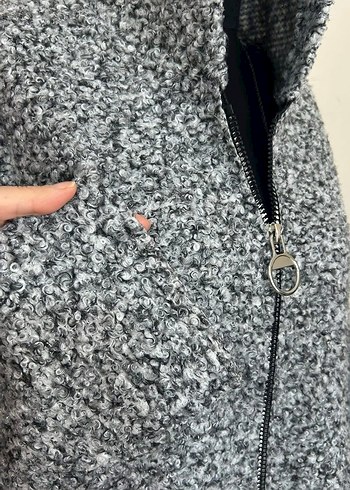 Gri Örgü Kapüşonlu Uzun standart bürümcük Kaban - Görsel 4