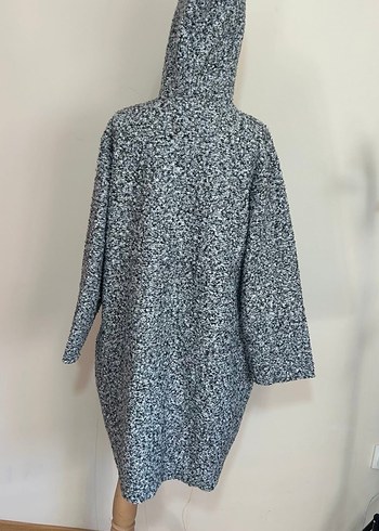 Gri Örgü Kapüşonlu Uzun standart bürümcük Kaban - Görsel 3