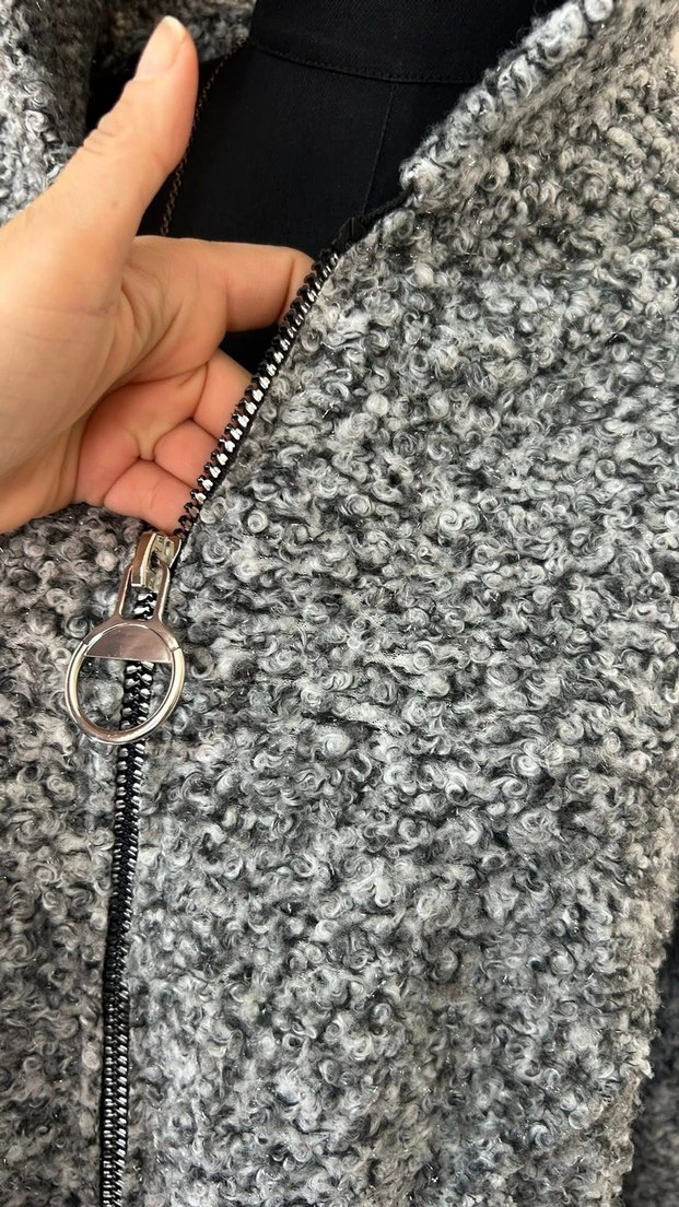 Gri Örgü Kapüşonlu Uzun standart bürümcük Kaban - Görsel 5