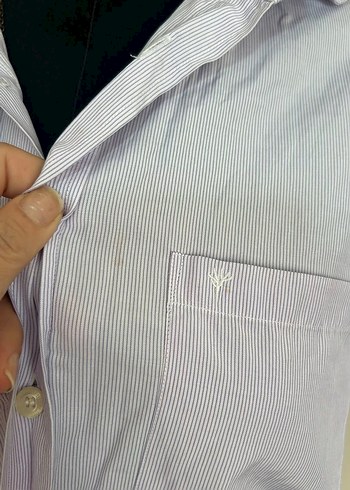 Erkek Mor Keten Kısa Kollu Gömlek - Görsel 3