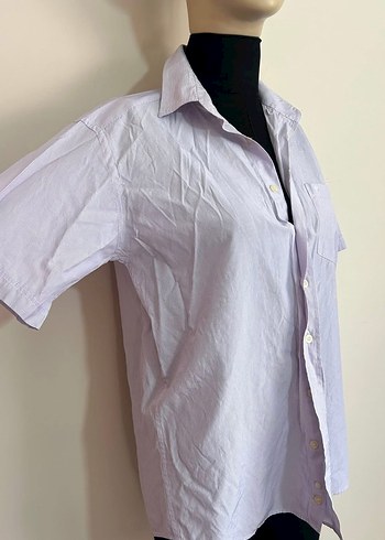 Erkek Mor Keten Kısa Kollu Gömlek - Görsel 2