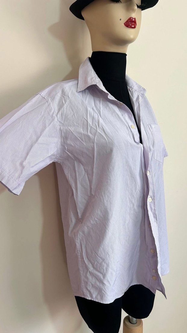 Erkek Mor Keten Kısa Kollu Gömlek - Görsel 2