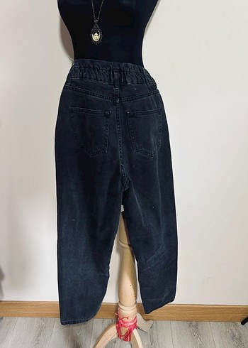 Kadın Siyah Bol Kesim Kemerli Denim Pantolon - Görsel 2