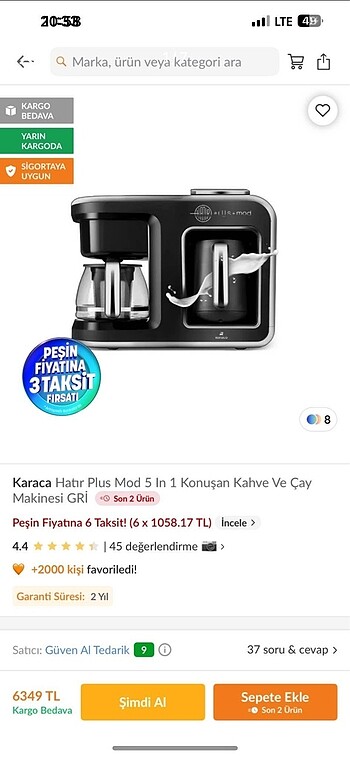 Karaca Karaca sıfır konuşan çay kahve makinası