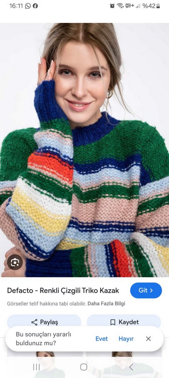 Renkli Çizgili Kısa Triko Kazak - Görsel 2