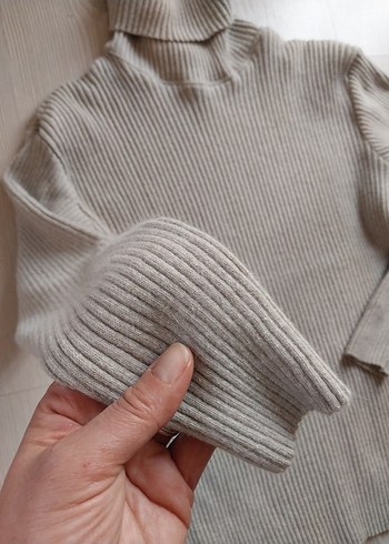 Gri Kadın Boğazlı Triko Kazak - Görsel 3