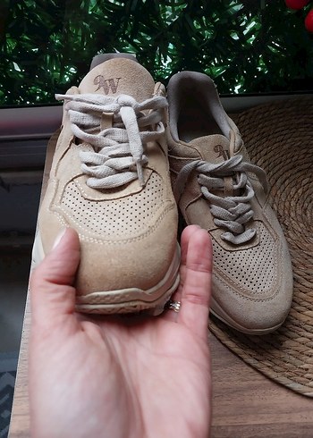 Bej Süet Kadın Spor Ayakkabı Platform Topuklu - Görsel 4