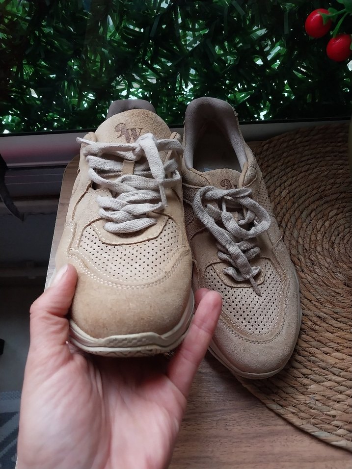 Bej Süet Kadın Spor Ayakkabı Platform Topuklu - Görsel 2