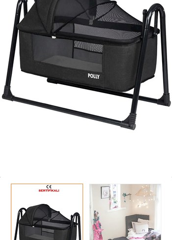 Siyah POLLY Sallanır Bebek Beşiği