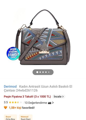 Beden gri Renk Nakışlı Gri Deri Bohem Kadın Çanta