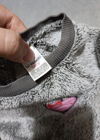 Kız Çocuk Gri Uzun Kollu Peluş Sweatshirt - Görsel 4