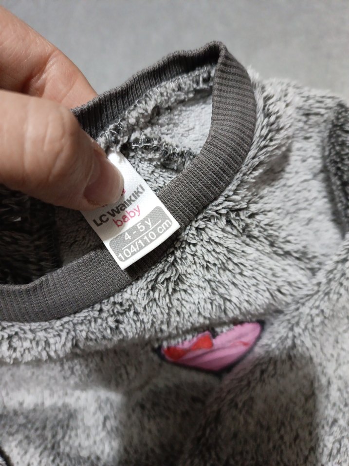 Kız Çocuk Gri Uzun Kollu Peluş Sweatshirt - Görsel 4