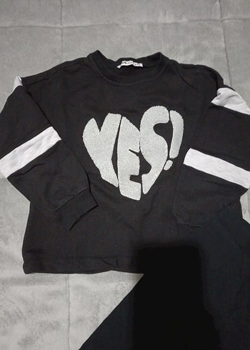 Kız Siyah Baskılı Sweatshirt ve Eşofman Takımı - Görsel 2