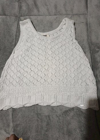 Sarı Şortlu Beyaz Örgü Kolsuz Bebek Kız Takımı - Görsel 5