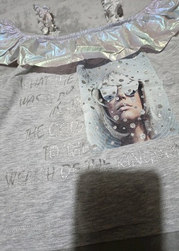 Gri Kız Çocuk Renkli Baskılı Askısız Tişört - Görsel 2