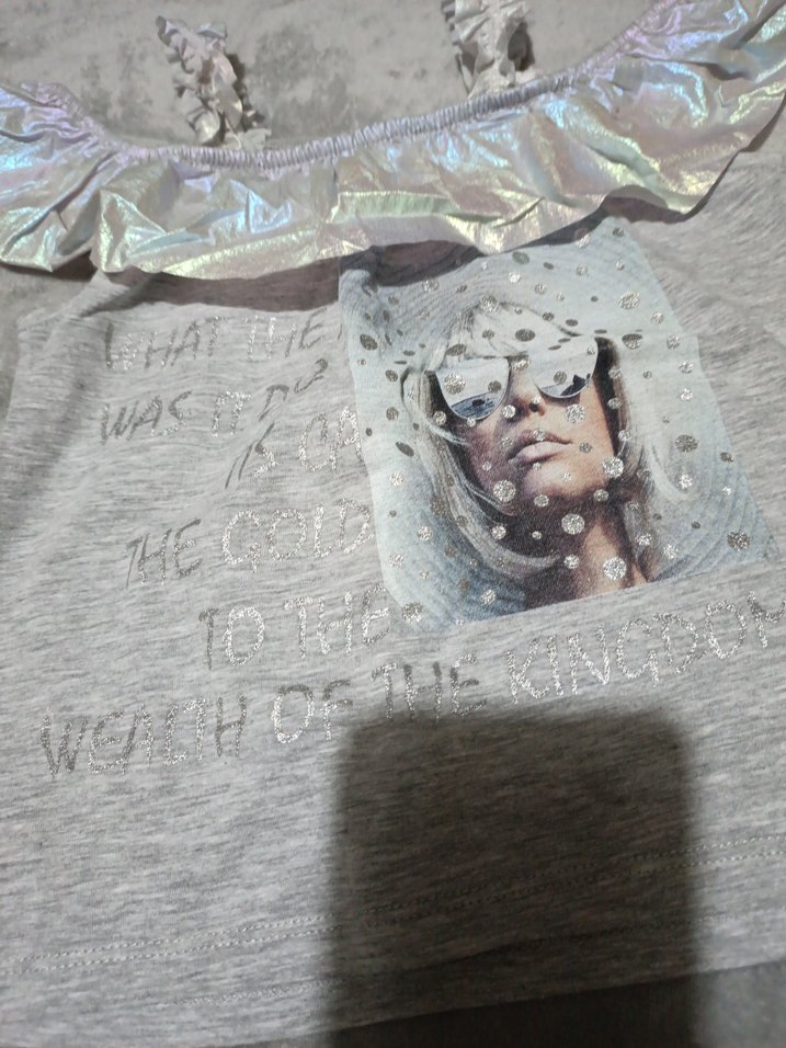 Gri Kız Çocuk Renkli Baskılı Askısız Tişört - Görsel 2