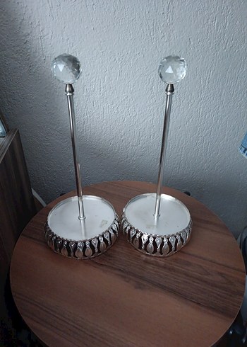 Kristal Toplu Gri ve Bej Mumluk Seti - Görsel 2