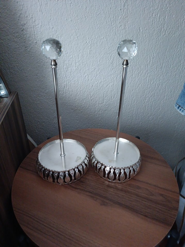 Kristal Toplu Gri ve Bej Mumluk Seti - Görsel 2