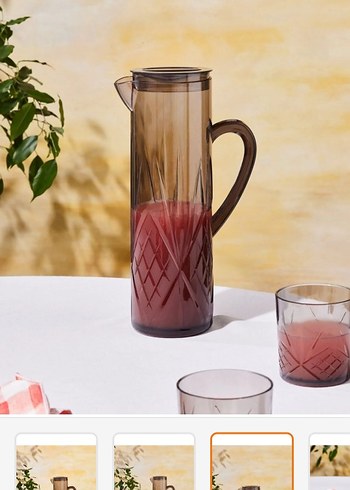 Bordo Desenli Cam Sürahi ve Bardak Seti - Görsel 3