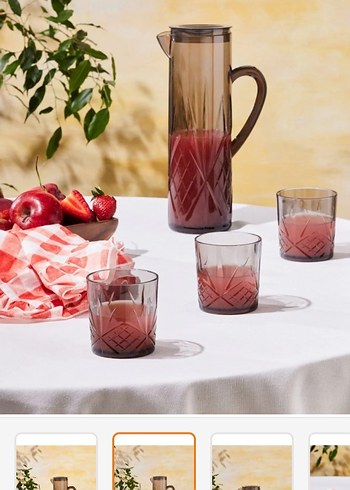 Bordo Desenli Cam Sürahi ve Bardak Seti - Görsel 2