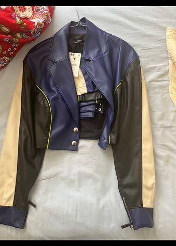 Renkli Kemerli Kısa Deri Kadın Ceket etek - Görsel 2