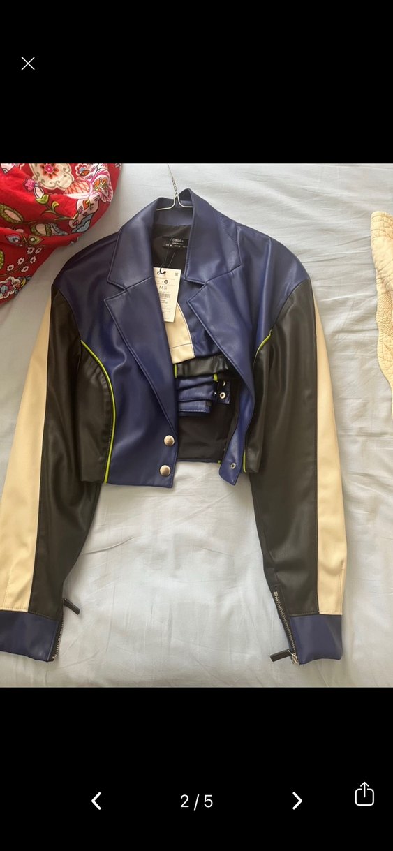 Renkli Kemerli Kısa Deri Kadın Ceket etek - Görsel 2