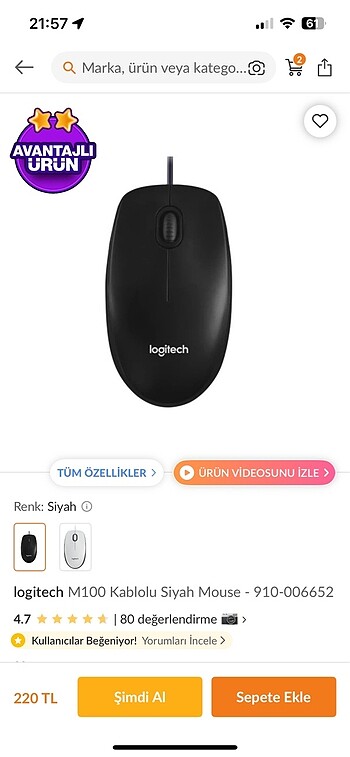 Logitech kablolu mouse ihtiyaç fazlası