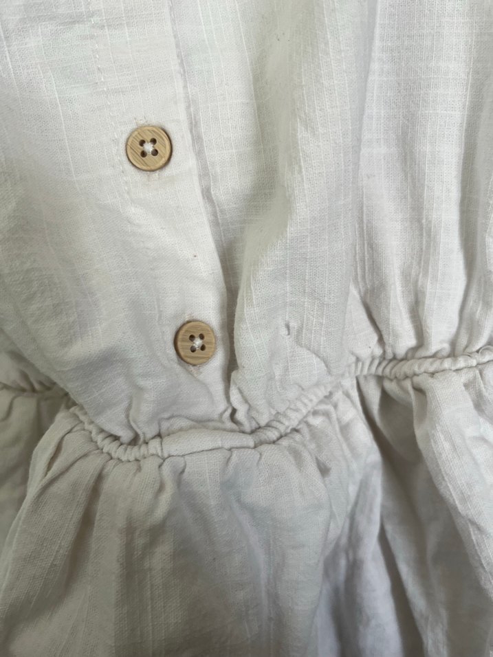 Düğmeli Beyaz Keten Midi Elbise - Görsel 4