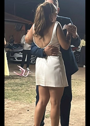 Beyaz Mini ADL Saten Elbise - Görsel 3