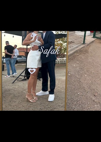 Beyaz Mini ADL Saten Elbise - Görsel 2