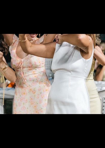 Beyaz Mini ADL Saten Elbise - Görsel 5