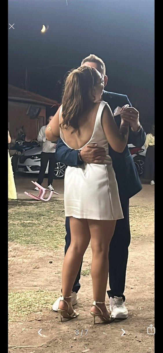 Beyaz Mini ADL Saten Elbise - Görsel 3