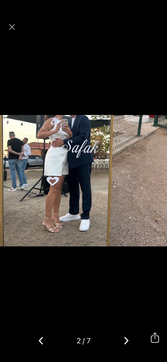 Beyaz Mini ADL Saten Elbise - Görsel 2