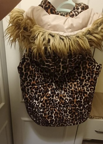 Kız Çocuk Leopar Desenli Kürklü Yelek - Görsel 2