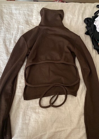 Kahverengi Balıkçı Yaka Triko Kazak Sırt Detaylı - Görsel 2