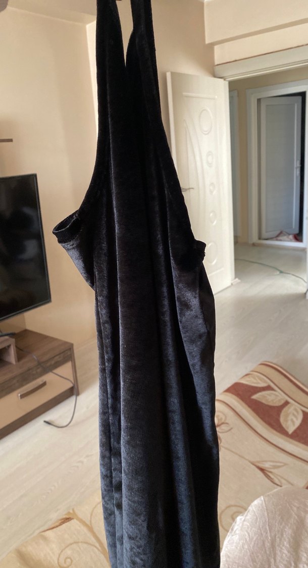 Kadın Siyah V Yakalı Saten Mini elbise - Görsel 3