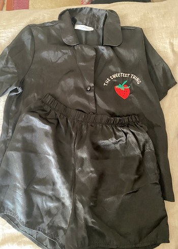 Siyah Kadın Saten Pijama Takımı - Görsel 2